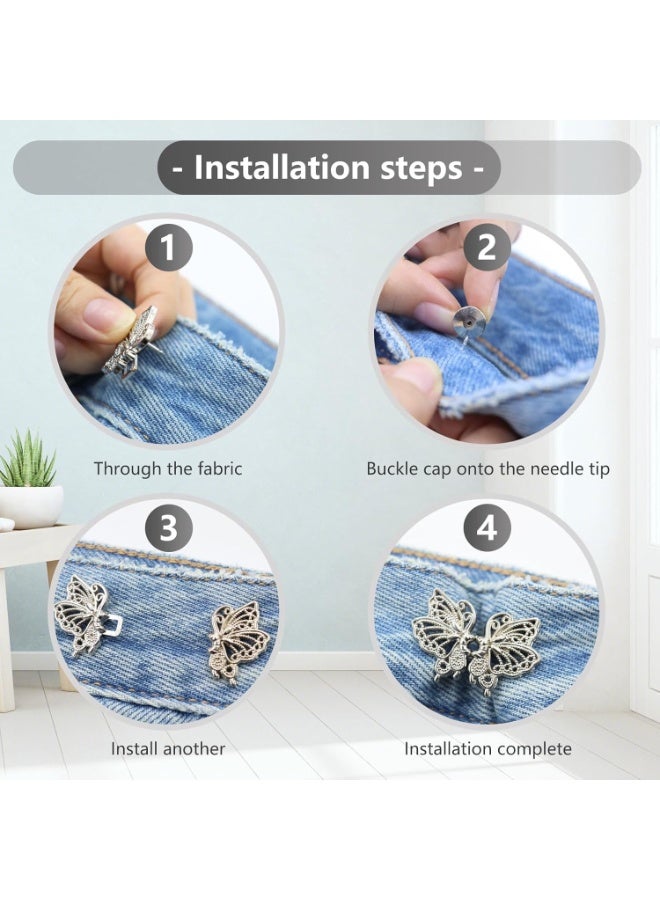 ChicAbode مجموعة من 6 قطع لتضييق خصر البنطلون، دبابيس أزرار على شكل فراشة للجينز الفضفاض، مشبك خصر قابل لإعادة الاستخدام، بروش لؤلؤي للملابس والتنانير والفساتين، إكسسوارات تزيين بدون خياطة - Image 4